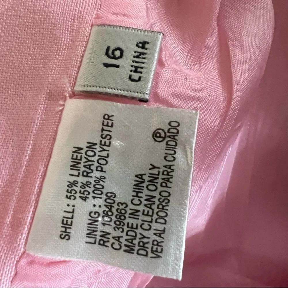 Tahari Arthur S Levine MIX Womens 2-pc Linen Blend Pink Suit Jacket Skirt Sz 16